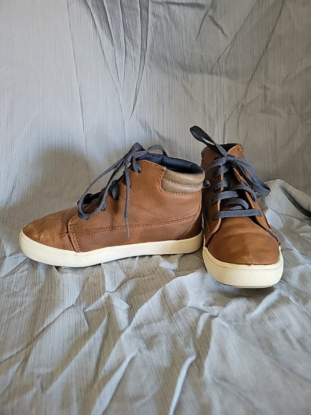Wonder Nation Shoes Boys Size 13 Casual Sneakers Brown Leather Lace Up High Top